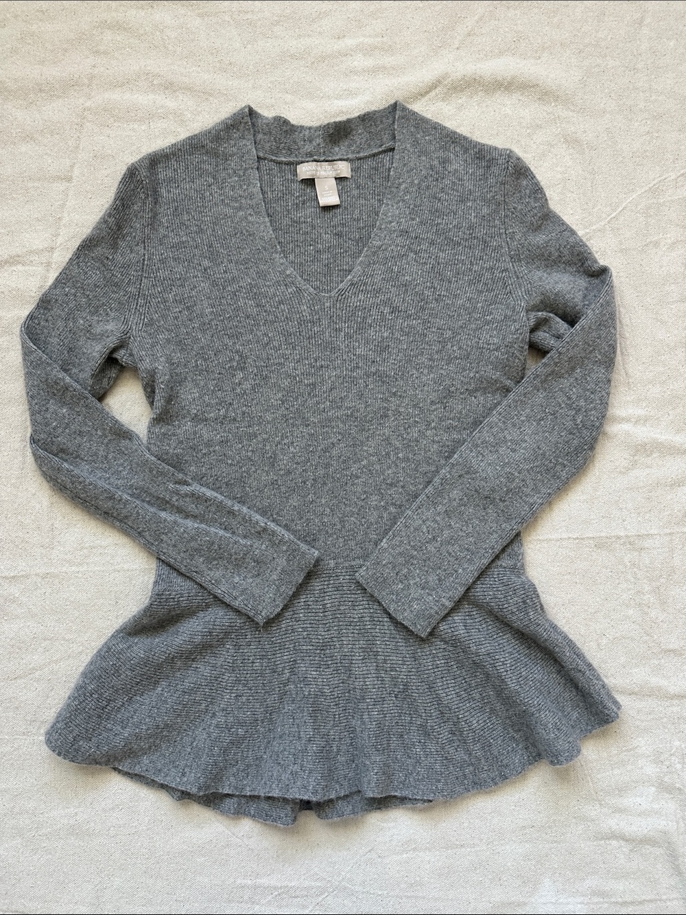 Banana Republic Grey Peplum Sweater Italian Yarn Wool Cashmere Blend - Size S